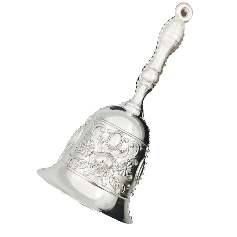 Exquisite Silver Plate Dining Bell Dining Table Decoration Vintage Hand Rattle Silver Luggage Porter Bell Kitchen Restaurant Bar Classic Concierge
